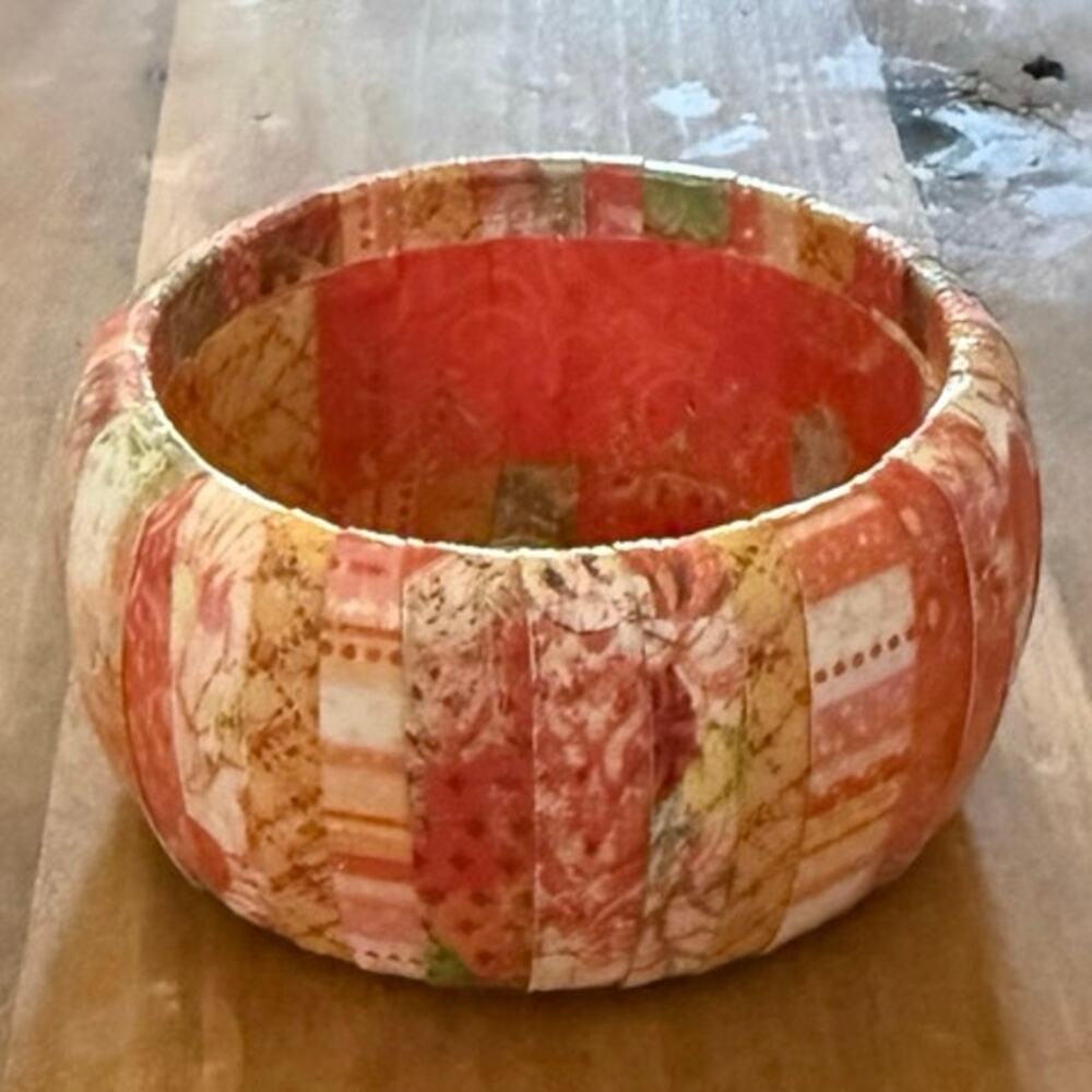 Vintage Decoupage‑Style Bangle • Multicolor Stripes & Floral Medallion - Picture 5 of 9